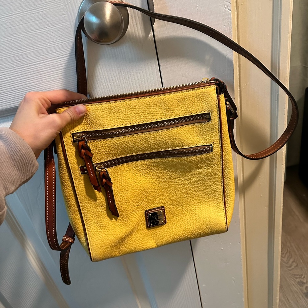 Dooney and Burke Sunshine Yellow Crossbody Bag with Brown Leather Trim
